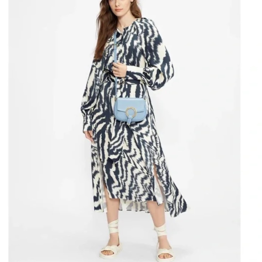 Ted Baker Sandiia Printed Midi Dress Size 1 US 4 Button Belted Long Sleeved